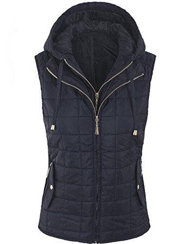 BOHENY Womens Quilted Fully Lined Lightweight Vest with Hoodie-XL-NAVY_HOODIE