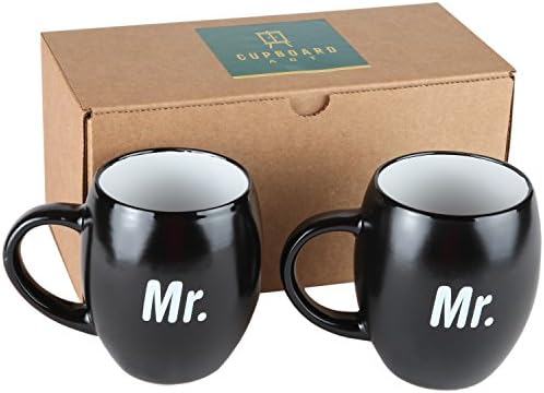 Mr and Mr: Set of 2 Large 16 oz Matching Coffee Mugs with Gift Box