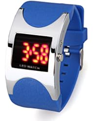 Fashion Red LED Blue Silicone Watchband Digital Wrist Watch Wristwatch Men Lady