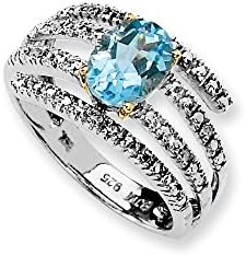 Sterling Silver &amp; 14K Sky Blue Topaz and Diamond Ring, 7