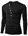 Doublju Mens Henley T-Shirts with Long Sleeve, Black Medium