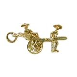 14K Gold Vintage Rickshaw Charm, three-dimensional