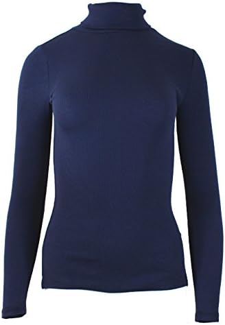 Illibox Womens Basic Cotton Spandex Ribbed Long Sleeve Turtleneck Top (LARGE, NAVY)