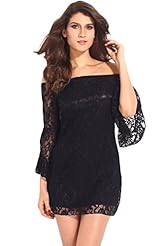 Plus Size Cocktail Above the Knee Lace Stretchy Bell Sleeves Off the Shoulder Mini Dress 