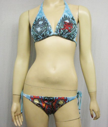 Ed Hardy Skull Baby Blue Bikini with Swarovski
