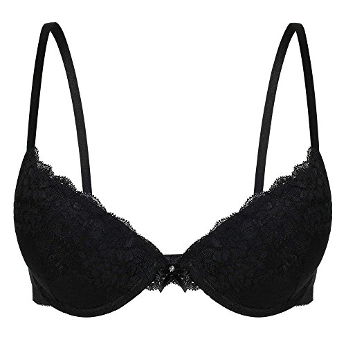 Ekouaer Women's "Add A Cup Size" Tailored Push Up Bra 38A,Black,38A