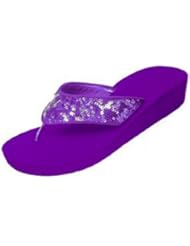 Shoes: Shoes 18 Womens Fashion Wedge Sandals Thon gs Flip Flops W/ Sequins (9/10, Purple 4016)