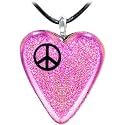 Holly Lynn Pink Peace Sign Heart Dichroic Glass Necklace