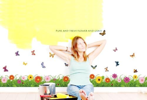 Wallmates Home Decorative Mural Decal Art Vinyl Wall Sticker Fresh Colorful Flowers and Butterflies Wallpaper