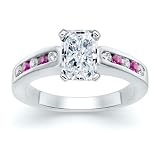 1.65 CT RADIANT DIAMOND W ROUND PINK SAPPHIRE RING 18K