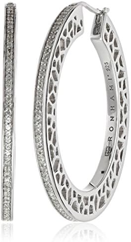 Ron Hami Lace Sterling Silver White Topaz Carved Hoop Earrings