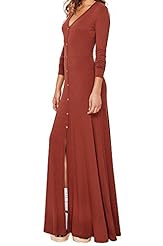 Fall Scoop Neck Polyester/Rayon/Spandex Vintage Fitted Long Sleeves  Shirt Maxi Dress 