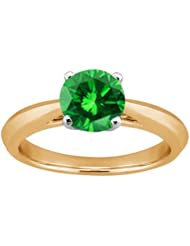 1.10 Ct Round Green SI1/SI2 Diamond 14K Yellow Gold Solitaire Ring