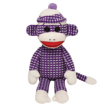 Ty Beanie Babies Sock Monkey Plush, Purple Quilted