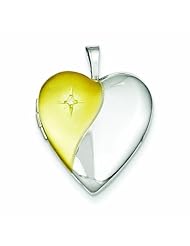 Genuine .925 Sterling Silver Diamond Gold-Plated Polished & Satin 20mm Heart Locket 3.3 Grams. 100% Satisfaction Guaranteed.