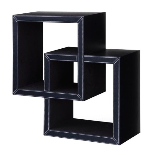 Kitchen: Faux Leather Double Square Wall Shelf   Black