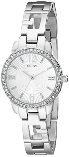 GUESS Women's U0568L1 Iconci Silver-Tone Logo Watch with Genuine Crystals & Self-Adjustable Links