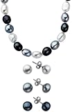 Sterling Silver Freshwater Mix Pearl Necklace and Stud Earrings Set (8-9mm), 18