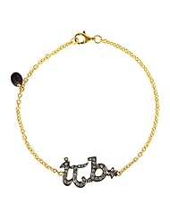 18kt Yellow Gold Diamond Pave Initial Charm Chain Bracelet Silver Fashion Jewelry