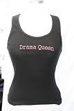 Black Embroidered Beater Style Tank Top "Drama Queen"