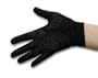 1-Button Imported French Vermicelli Black Velvet Shortie Gloves, Sheer Stretch Spandex with flocking and elastic shirring at the cuff palm side, cuff extends just above the wrist bone.