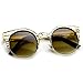 zeroUV High Fashion Metal Cut Out Hollow Out Frame Round Cat Eye Sunglasses (Gold)