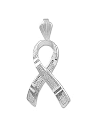 10k White Gold Lung Cancer Awareness Ribbon Charm 3D Pendant