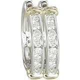 14K Two Tone Gold Channel Set Round Diamond Hoop Earrings (0.74 ctw, G-H, SI1)