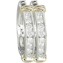 14K Two Tone Gold Channel Set Round Diamond Hoop Earrings (0.74 ctw, GH, SI1)