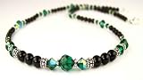 May Emerald Swarovski Crystal Birthstone Beaded Necklaces in Sterling Silver with Black Pearls by Gemstone Gifts Handmade Jewelry