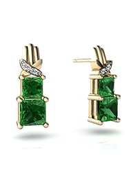 Created Emerald 14kt Yellow Gold Earrings