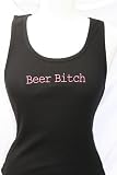 Black Embroidered Beater Style Tank Top Beer Bitch