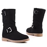 Damen Schuhe, STIEFEL, BOOTS, 6101-1, Synthetik in hochwertiger Leder Optik, Schwarz, Gr 42