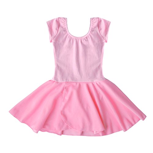 Dancina Girls' Classic Leotard Dress Short Sleeve Cotton and Spandex