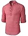 H2H Mens Casual Slim Fit Linen Henley Lightweight Roll-up Sleeve Shirt