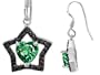 1.50 cttw 925 Sterling Silver 14K White Gold Plated Heart Shaped Created Emerald Black Star Hanging Hook Earrings