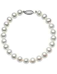 Sterling Silver AAA Quality 8.5-9.5mm White Freshwater Pearl Strand Bracelet, 8 Inch