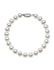 Sterling Silver AA+ Quality 10.5-11mm White Freshwater Pearl Strand Bracelet, 8 Inch