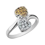 White and Champagne Diamond Heart Ring 1/4 Carat (ctw) in 10K White Gold
