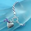 Purple Ribbon Cancer Awareness Toggle Bracelet w/ Silver Heart Charm