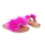 Girl's Faux Feather Flat Thong Sandals Fuchsia , 9-4
