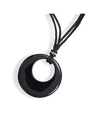 MMA Silver - 16 inch+2 inchExtension Double Black Satin Cord with Graduated Black Onyx Circle Pendant