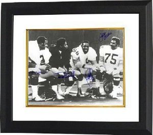 LC Greenwood Autographed/Hand Signed Pittsburgh Steelers 16x20 Photo Custom Framed 4 sig Bench