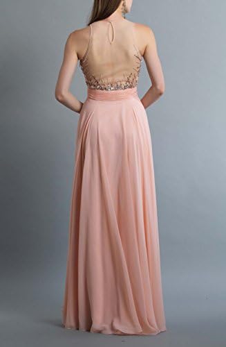 Sherrydress Women's Full Length Illusion Bodice Jeweled Empire Chiffon Gown