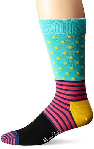 Happy Socks Men’s 1 Pack Unisex Combed Cotton Crew-Stripes and Dots, Bright Combo, 10-13