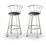 Set of 2 Metal Swivel Barstools (29" Chrome) (Black Vinyl)