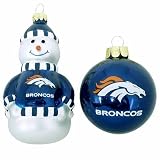 Denver Broncos Snowman and Ball Mini Blown Glass Ornaments