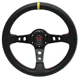 UNIVERSAL 320mm DEEP DISH STEERING WHEEL YELLOW TOP RED STITCHES