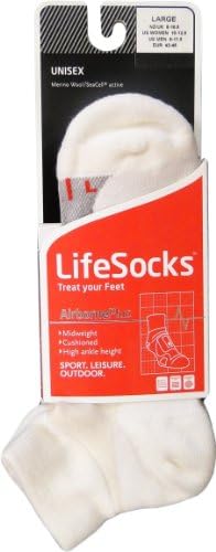 LifeSocks AirbornePlus Quarter, Above-Ankle Merino Socks with Seacell Active, White, Medium