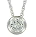 Platinum Plated Sterling Silver 8mm Round Bezel-set Cubic Zirconia Pendant, 18
